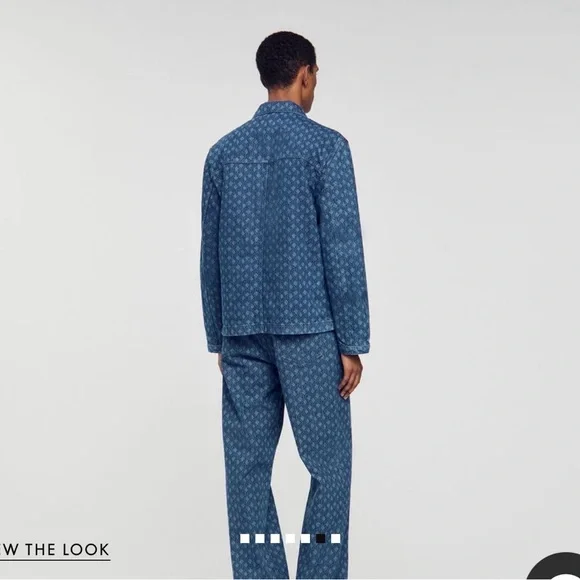 Sandro Indigo Patterned Jeans with Tan Patch - Picture 3 of 7